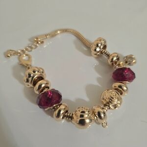 Anne Klein Gold and Deep Red Bracelet